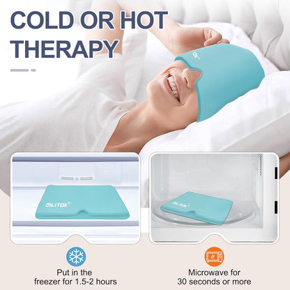 Migraine Headache Relief Cap, Gel Ice Head Wrap, Hot and Cold Therapy, Headache Eyes Mask for Sinus, Puffy Eyes, Tension and Stress Relief (Blue)