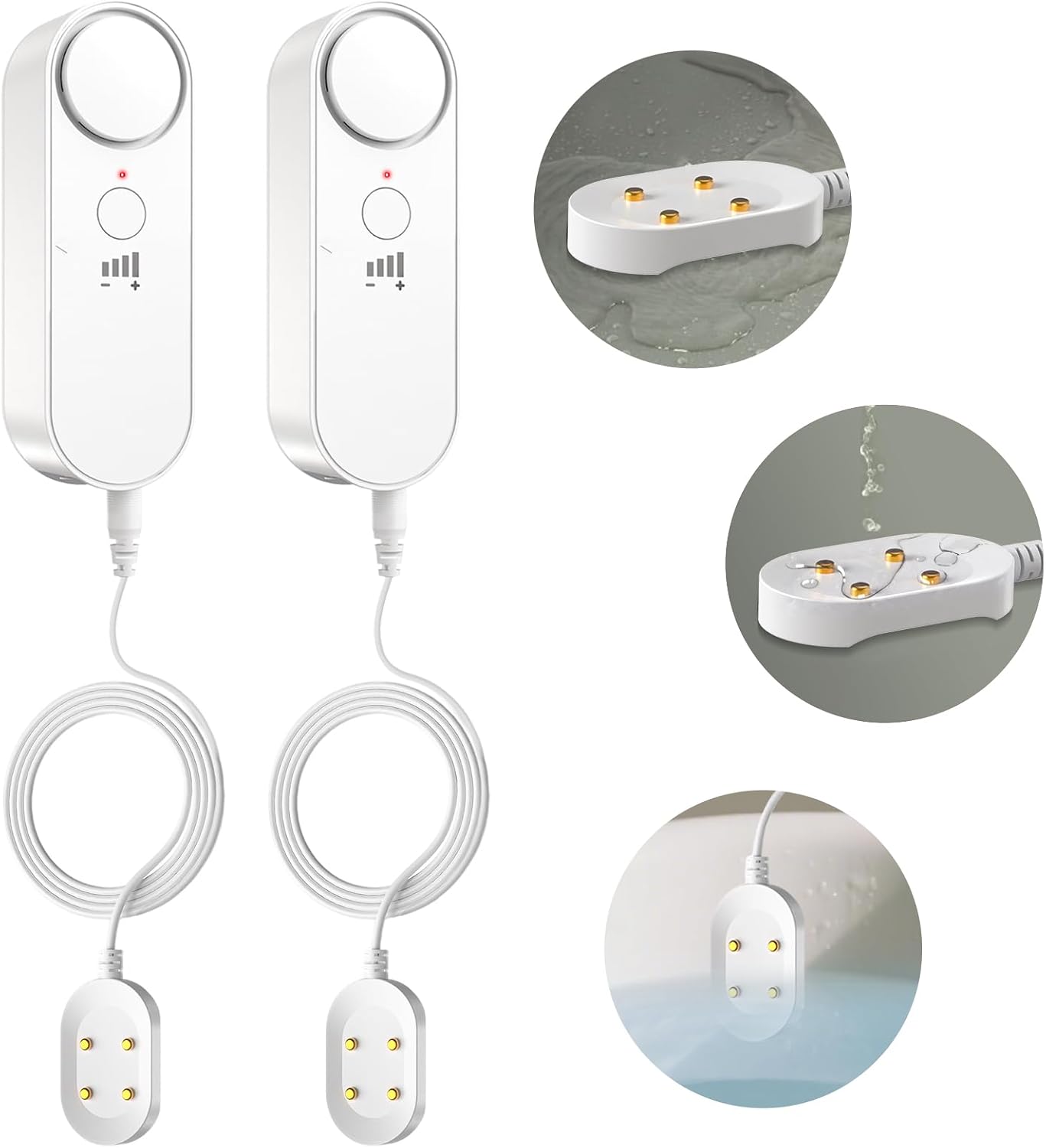 Water Leak Detectors 2 Pack, 100 dB Sump Pump Alarm, 78 Inch Cable | Drip and floor flood detection, high water alert for sump pits, 4 volume levels, water heater and washer areas, no WiFi