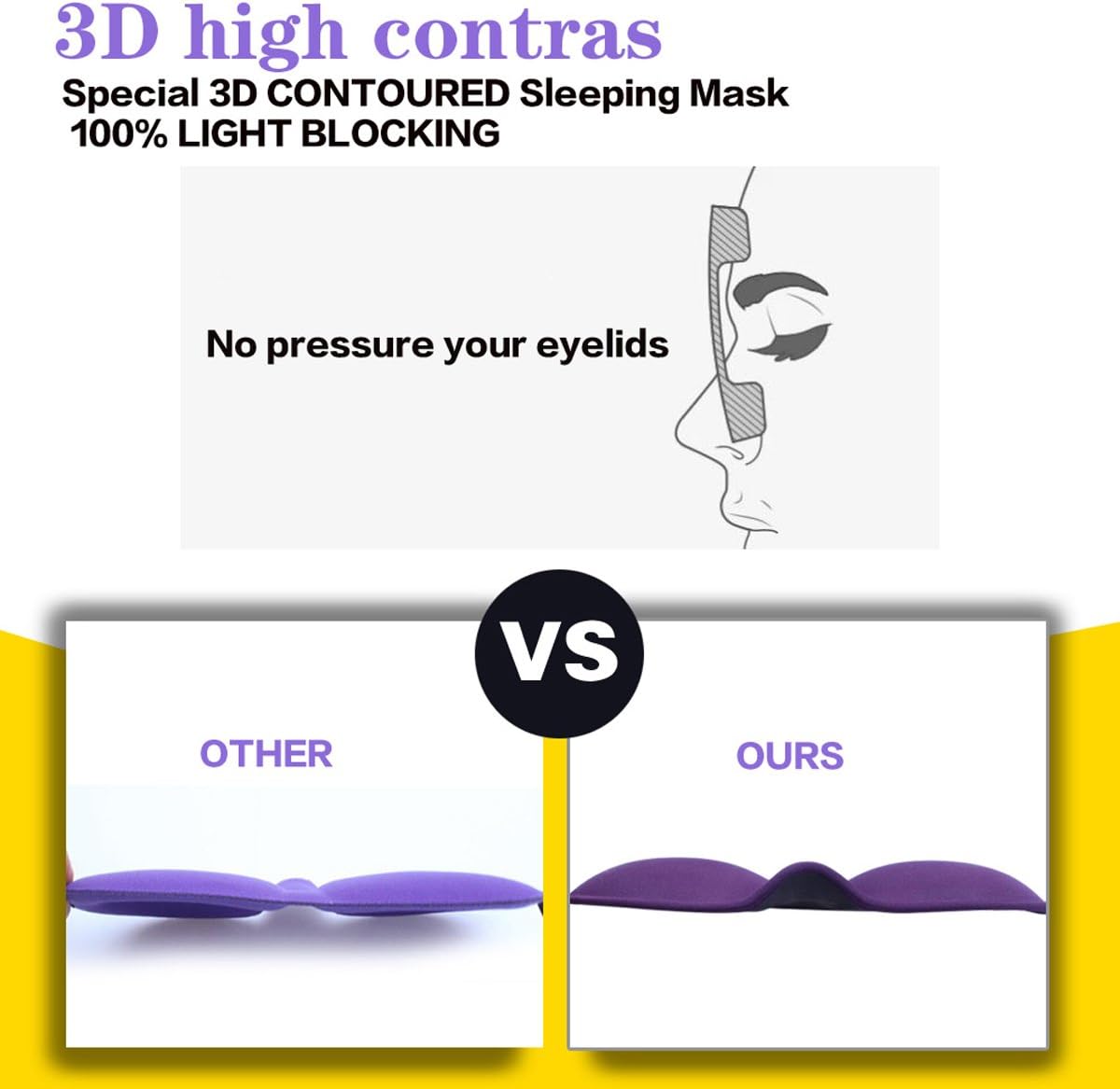 3D Eye mask for Sleeping,Machine Washable, Sleep Mask for Women, Blinder Blindfold Airplane (Black+Purple)