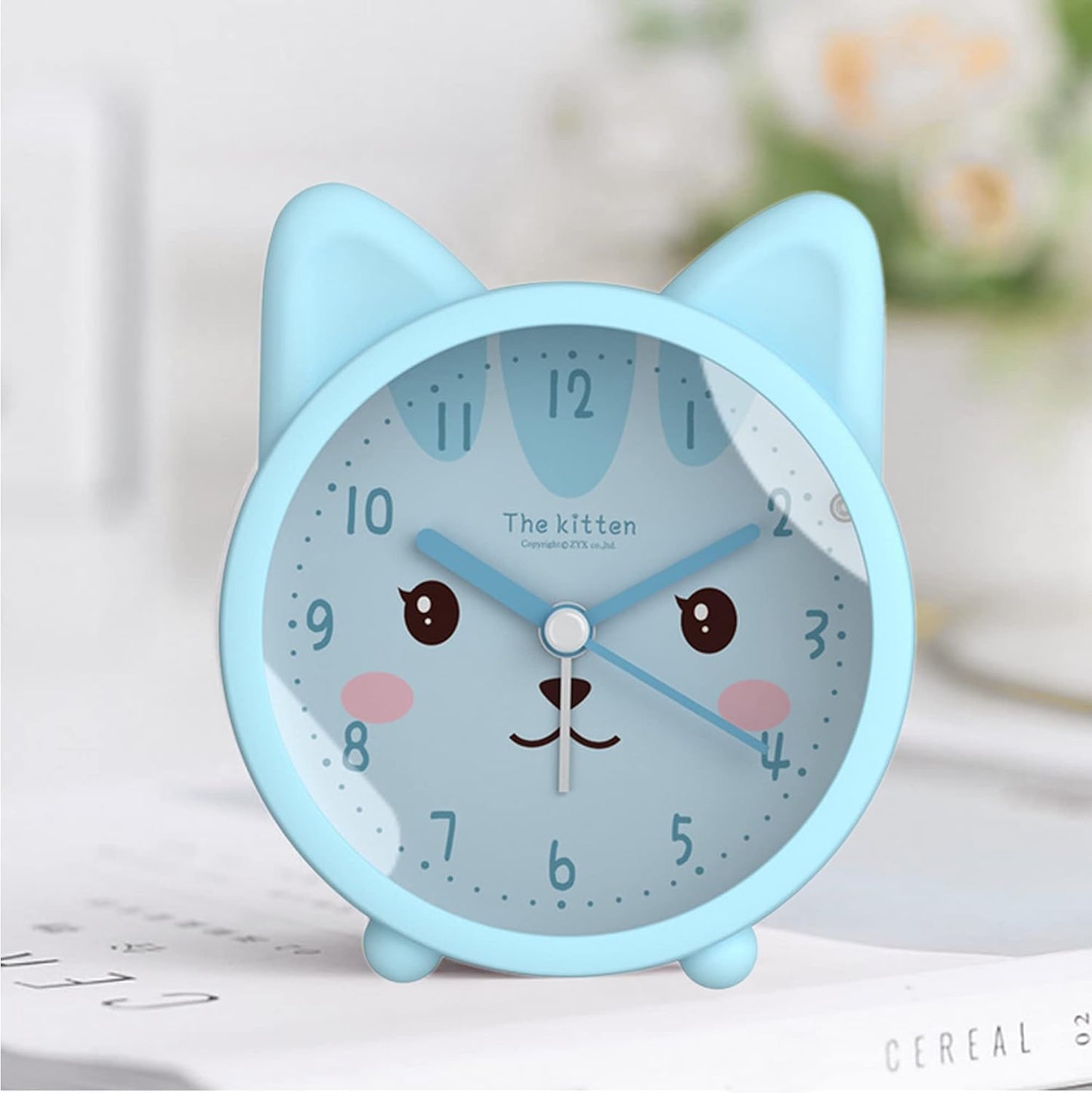 3" Cat Silicone Analog Alarm Clock Silent Non Ticking Backlight Desk Clock
