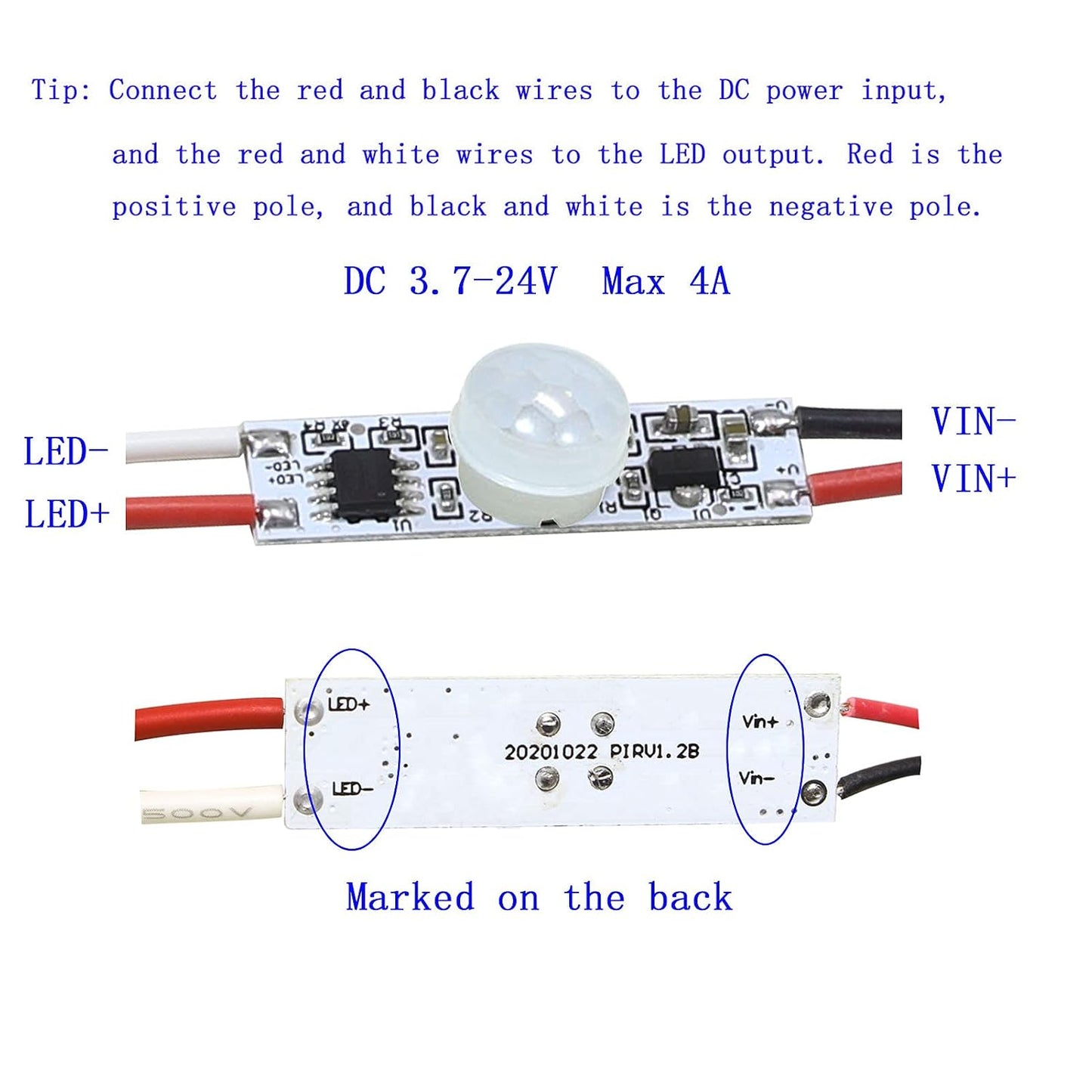 Motion Sensor Switch, DC 3.7v to 24V 4A PIR Motion Sensor for LED Lights, Mini Infrared Sensor Switch That can be Built into The Light bar or Box (3 Pieces 1037）, 3pieces 1037