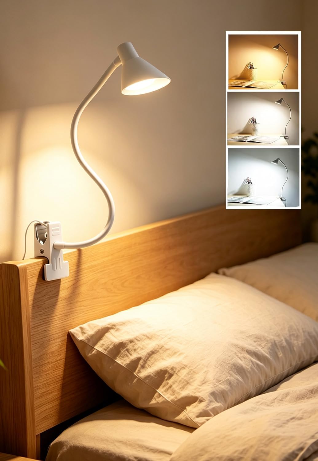 Clip on Light, Eye Care Reading Lights for Books in Bed Clip on Lamp Pink