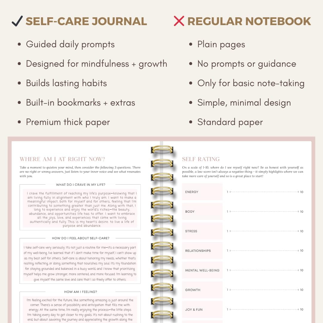 Daily Self Care Journal for Women - A5, Wellness Journal with Prompts - Goal Journal for Happiness,Mindfulness,Productivity & Personal Development - Reduce Stress & Improve Mental Health - Pink | Guided 90-Day Daily & Weekly, Undated Reflection Planner,