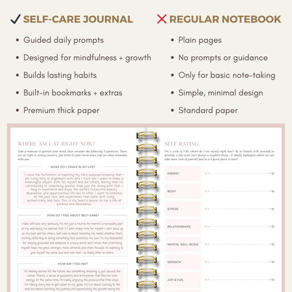 Daily Self Care Journal for Women - A5, Wellness Journal with Prompts - Goal Journal for Happiness,Mindfulness,Productivity & Personal Development - Reduce Stress & Improve Mental Health - Pink | Guided 90-Day Daily & Weekly, Undated Reflection Planner,