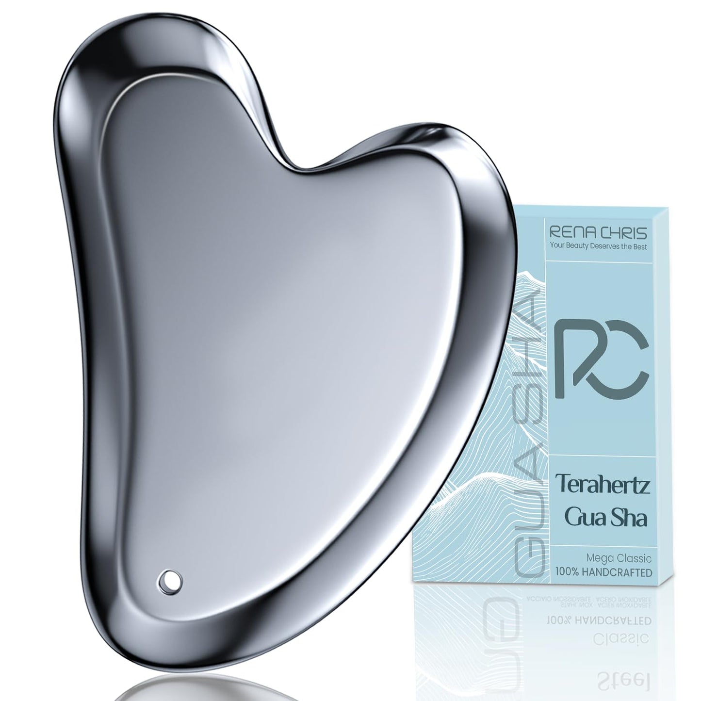 Rena Chris Gua Sha Facial Tools, Stainless Steel Guasha Tool for Acupuncture, Manual Massage Tool for Jawline Sculpting and Puffiness Reducing, Gua Sha Facial Massage Tool, Skin-Care Gift (Silver) | Face Massage Tool for Jawline Sculpting, Puffiness