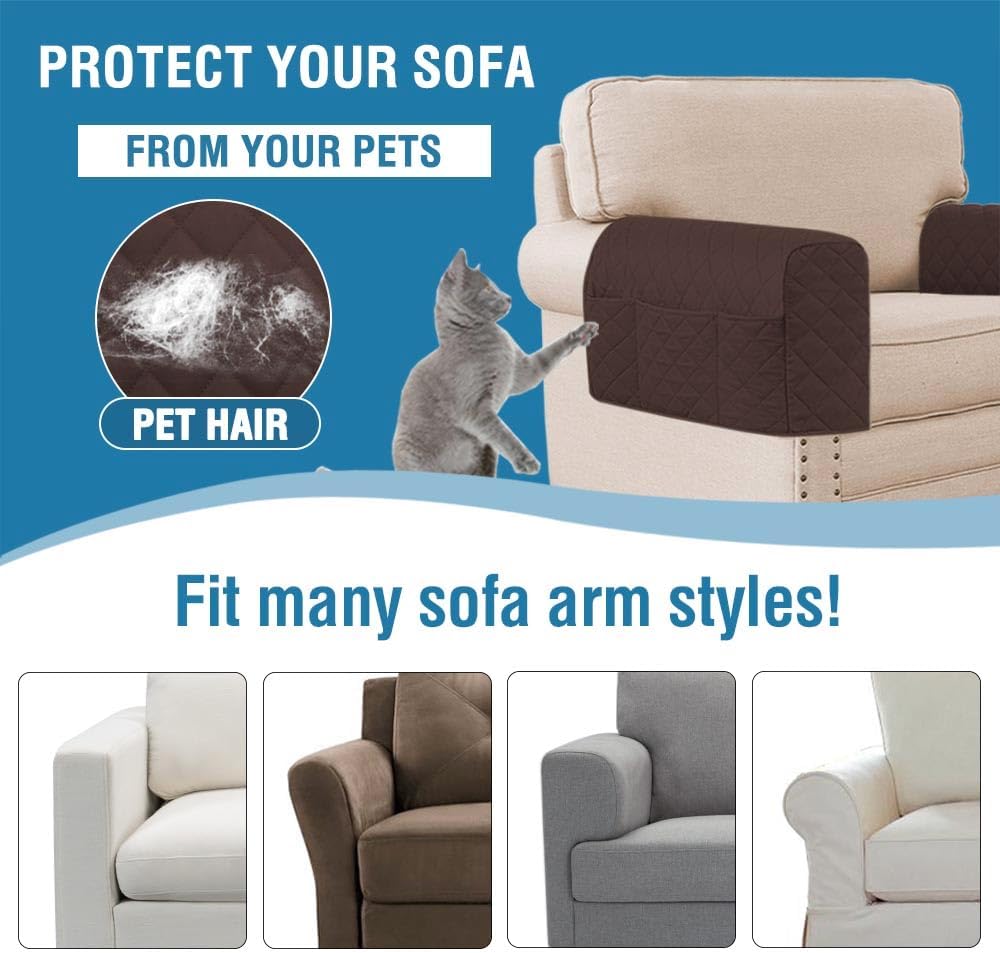 H.VERSAILTEX Water Resistant Armrest Covers for Sofa, 2 Pack, Ivory/Beige | Waterproof Armchair Caddy, Couch Arm Covers Remote Control Holder Sofa Armrest Organizer for Magazine, Tablet, Phone, iPad