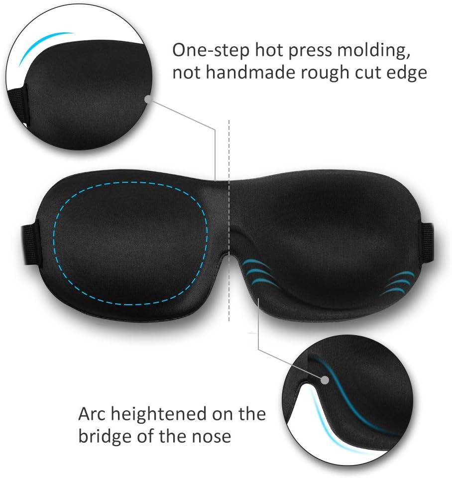 Sleep Mask SleepFun Invisible Alar Deep Orbit 3D Eye Mask Ultra Lightweight & Comfortable Sleeping Mask for Travel, Nap, Shift Works, Black & Blue