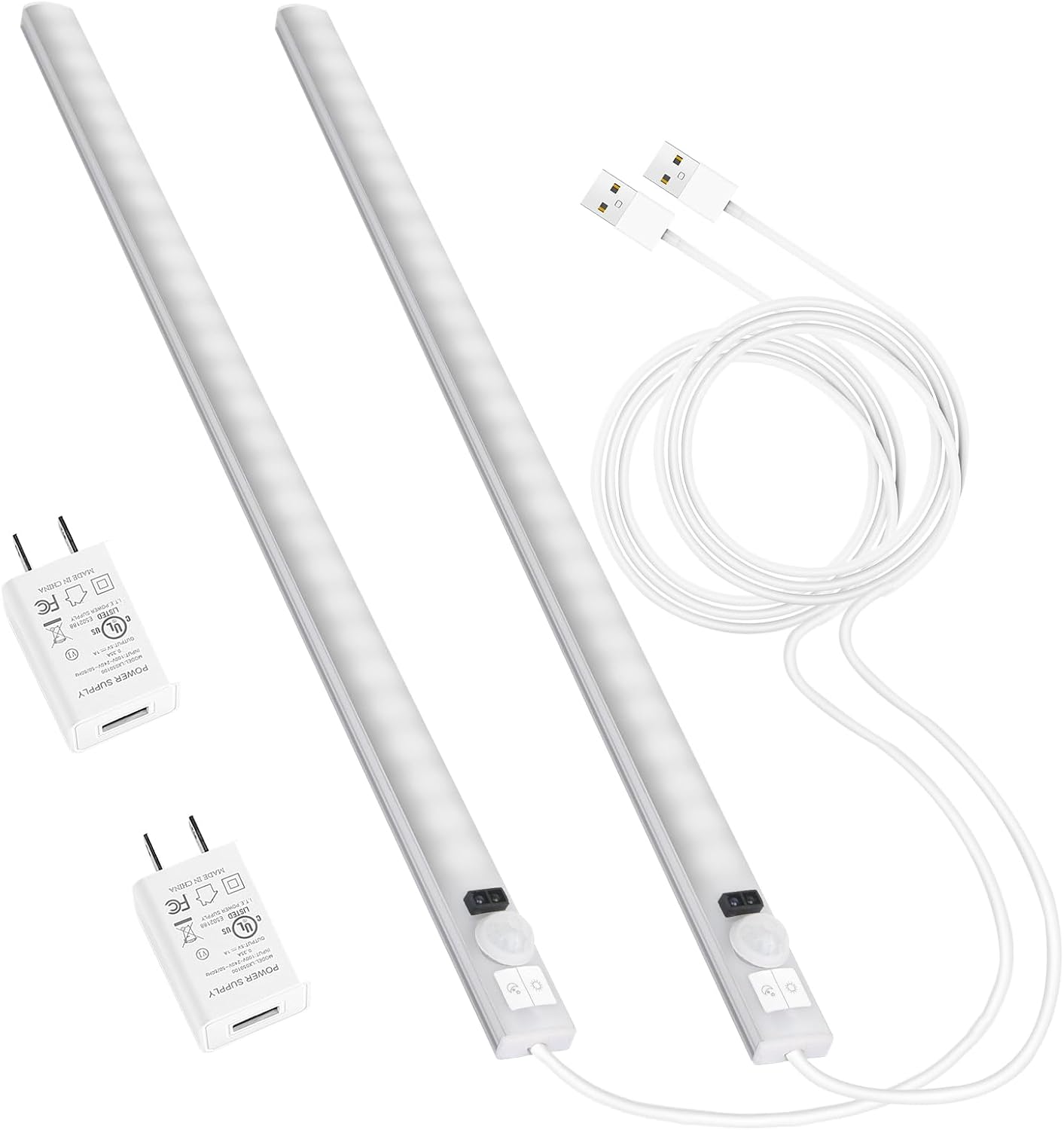 Touchless LED Motion Sensor Under Cabinet Lighting, USB Plug-in | 15.7" Bright & Dimmable, Motion Sensor Light Indoor for Kitchen, Cabinet, Closet, Pantry - Cool 2Pack