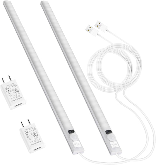 Touchless LED Motion Sensor Under Cabinet Lighting, USB Plug-in | 15.7" Bright & Dimmable, Motion Sensor Light Indoor for Kitchen, Cabinet, Closet, Pantry - Cool 2Pack
