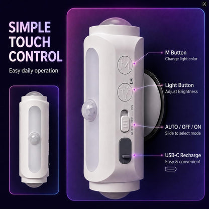 Motion Sensor Wall Light, Rechargeable Peel and Stick on Sconce Set of 2