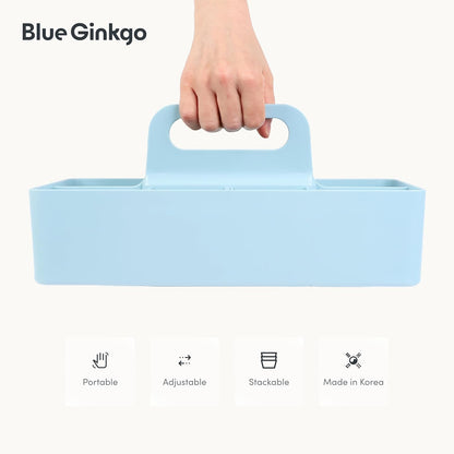 BLUE GINKGO Stackable Organizer Caddy, Rectangle, White, Made in Korea | Portable. Adjustable. Home, Office & School Storage.