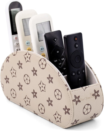 Remote Control Holders Organizer Box with 5 Compartment PU Leather Caddy | Multi-functional Office Desk Storage Caddy Store Tv Remote for Media Player,Brush,Pencil,Glassees&Office Supplies