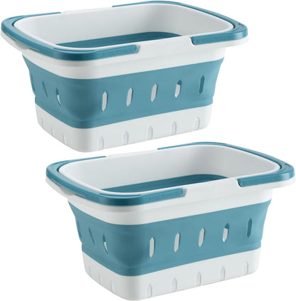 Plastic Caddy for Cleaning Supplies Products, Storage Collapsible Basket with Handles, Box Organizer Bin for Bathroom, Kitchen, College Dorm,Gym (Blue 1 pack)
