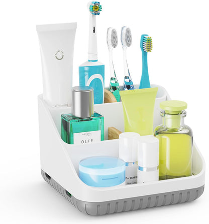 Toothbrush Holders for Bathrooms,6 Slots, Detachable for Easy Clean, White | Electric Toothbrush, with bamboo divider, drainage hole, BPA-free,bathroom,office,kictchen,vanity countertop organizer