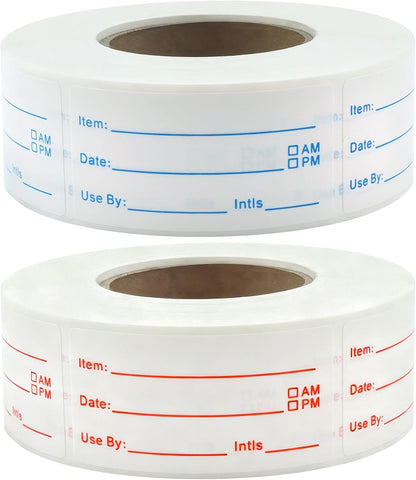 1200 Pieces Removable Food Labels Stickers, 2 Rolls 1x2 Inch | Freezer Labels for Food Containers, No-Residue, Easy Clean, Waterproof & Oil-Resistant Food Labels for Kitchen Restaurants