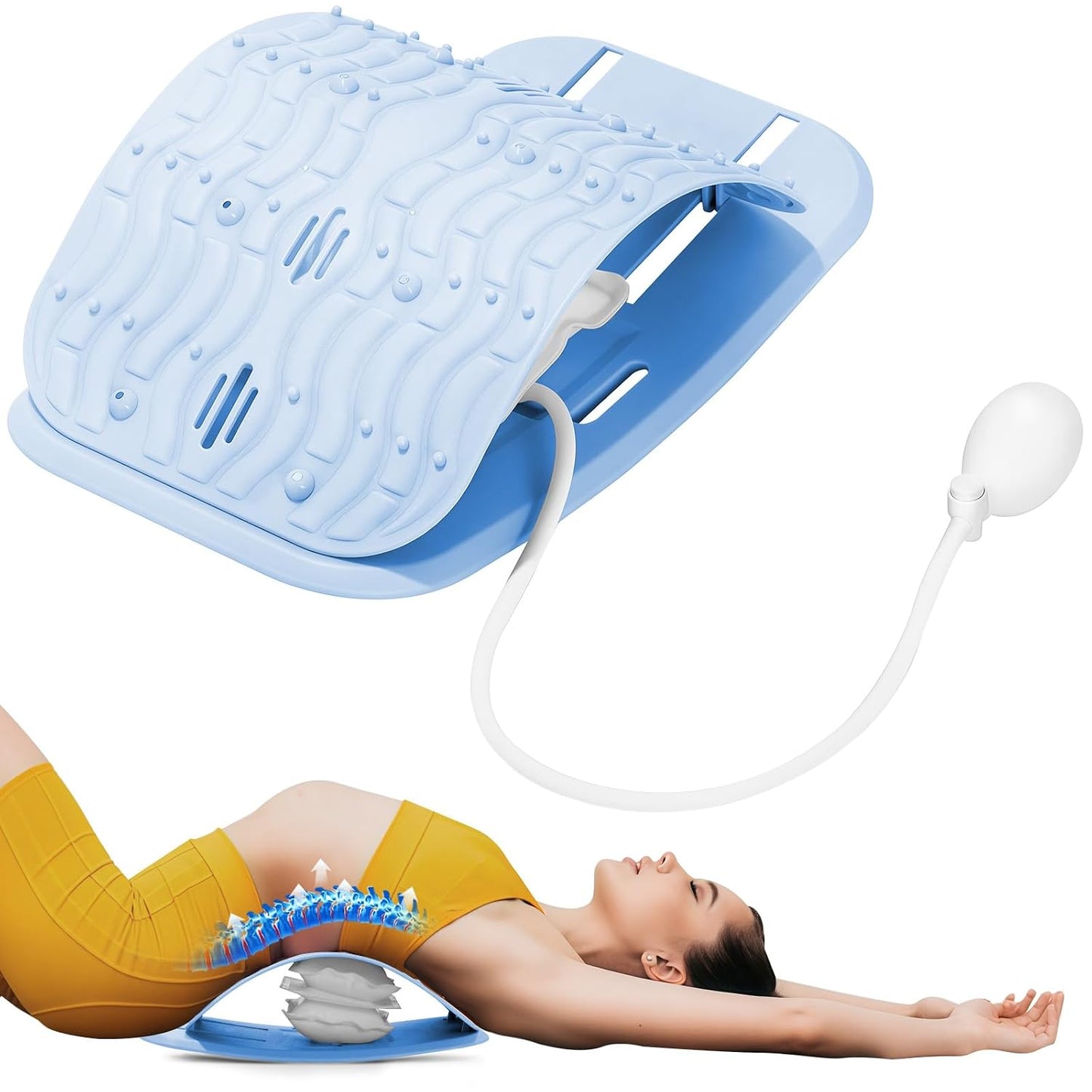 Back Stretcher for Lower Back Pain Relief, Lumbar Support Board | Adjustable air compression decompression device, ergonomic spine stretcher for home office, ABS & EVA material