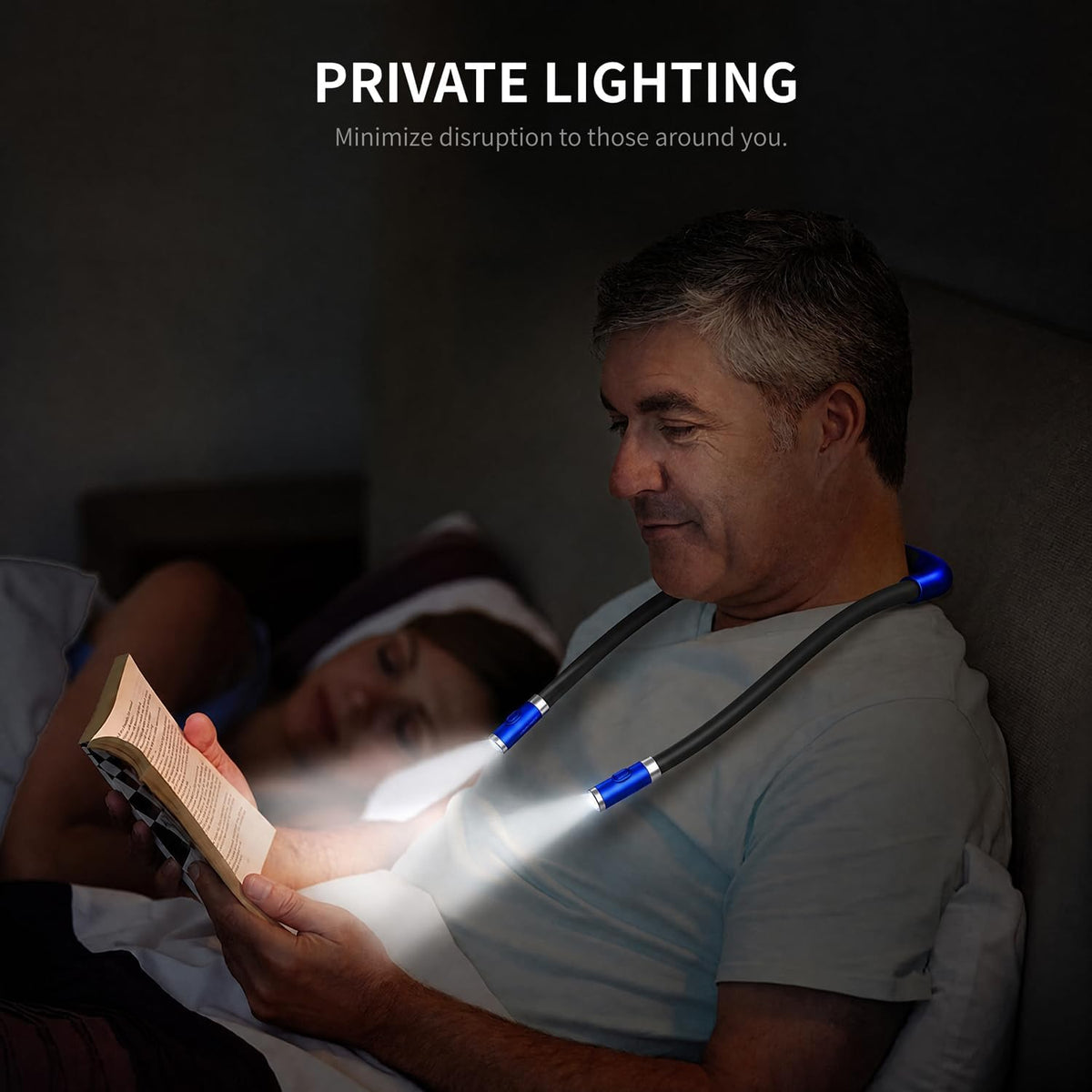 Rechargeable LED Neck Reading Light, Book Lights for Reading in Bed, 3 Brightness Levels, 2 Flexible Soft Silicone Arms Comfortable Wear, Long Lasting. Perfect for Bookworms, Craft & Knitting (Pink)