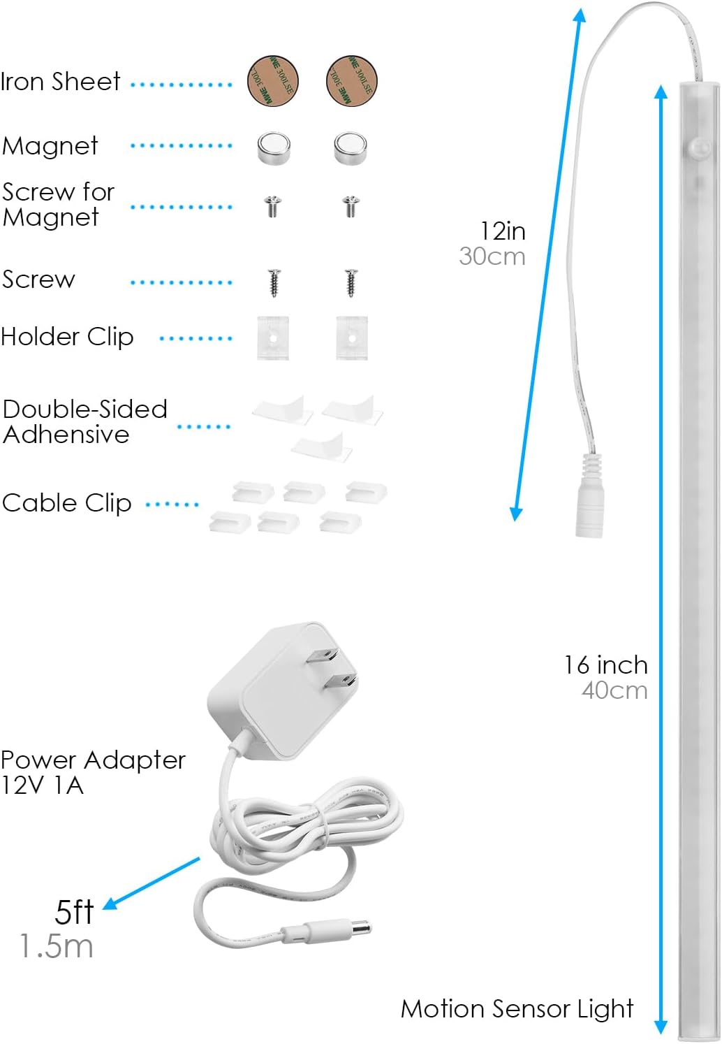 Under Cabinet Lighting LED Motion Sensor Lights Plug in Indoor, 16 inch 500LM 12V Under Counter Super Bright Ultra Thin Magnetic for Kitchen/Closet/Hallway/Toilet/Garage(Cool White/6000K)