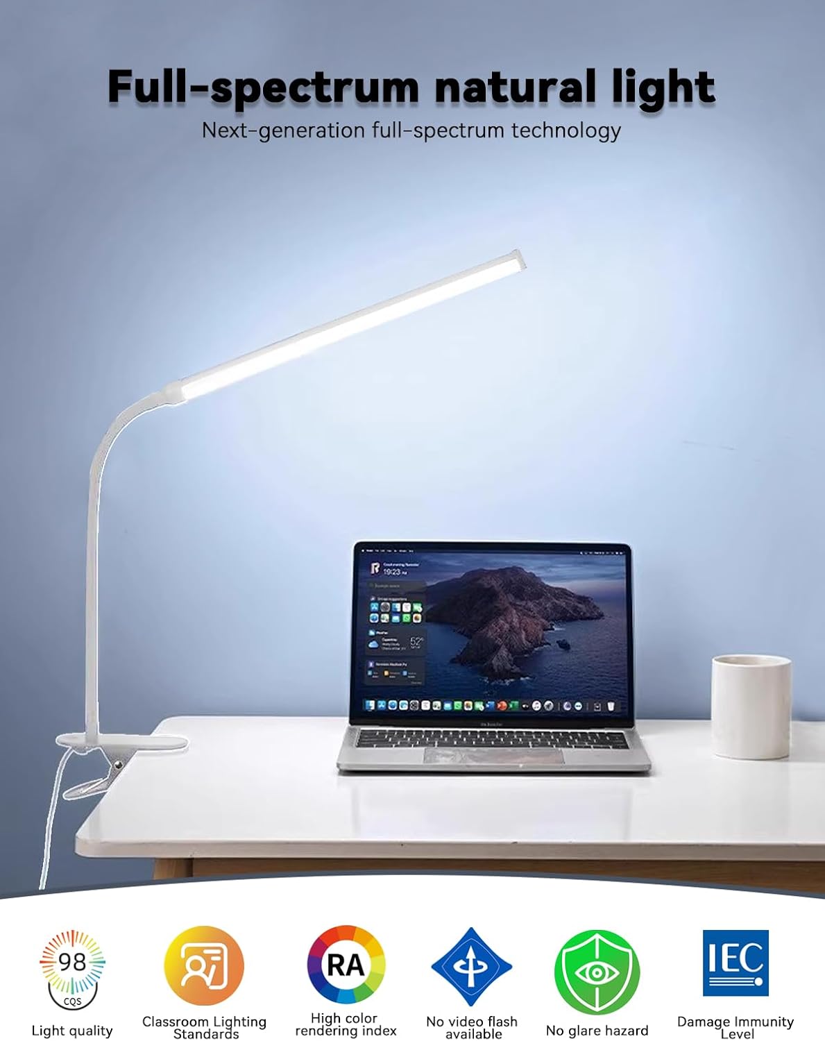 2 Pack LED Desk Lamp with Clamp,Eye-Friendly Clip on Lights for Home Office Study Reading,3 Modes 10 Brightness,Long Flexible Goose-Neck,Swing Arm Architect Task Table Lamps USB Usage