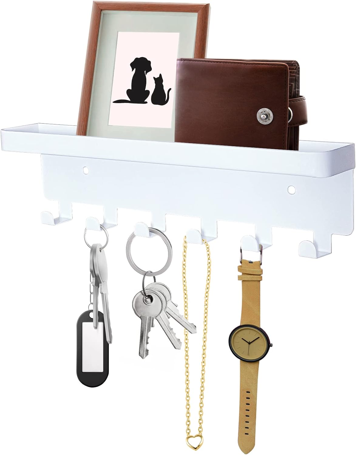 GTK Key Holder for Wall Key Hooks with Tray and 6 Hooks, Wall Mounted Key Holder for Hallway, Key Rack with Shelf for Mail Storage (Black)