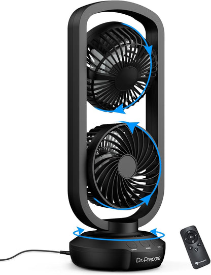 DR.PREPARE Small Tower Fan Oscillating Table Fans with 270° Tilt, 105° Oscillating, 3 Speeds and 3 Auto-Off Timer, Portable USB Powered Desk Fan for Bedroom Office Home Desk, Powerful Airflow 15 Inch