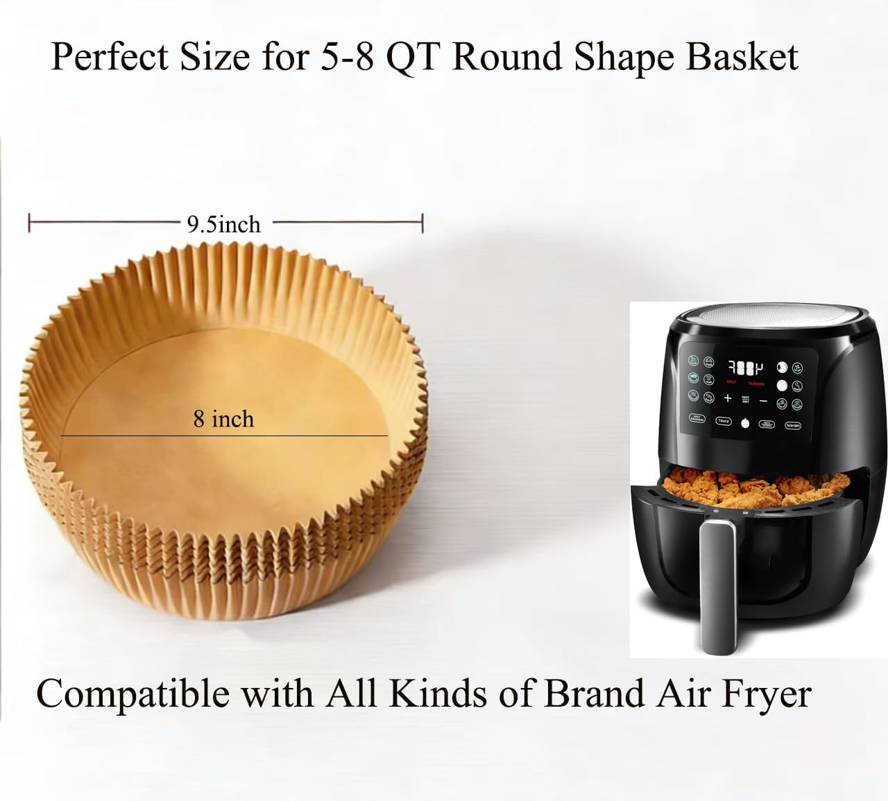 7.5 Inch Air Fryer Parchment Paper Liners Square,150 Pcs Non-stick &Oil-proof Air Fryer Liners Disposable for 2-5 QT Frying,Baking,Roast