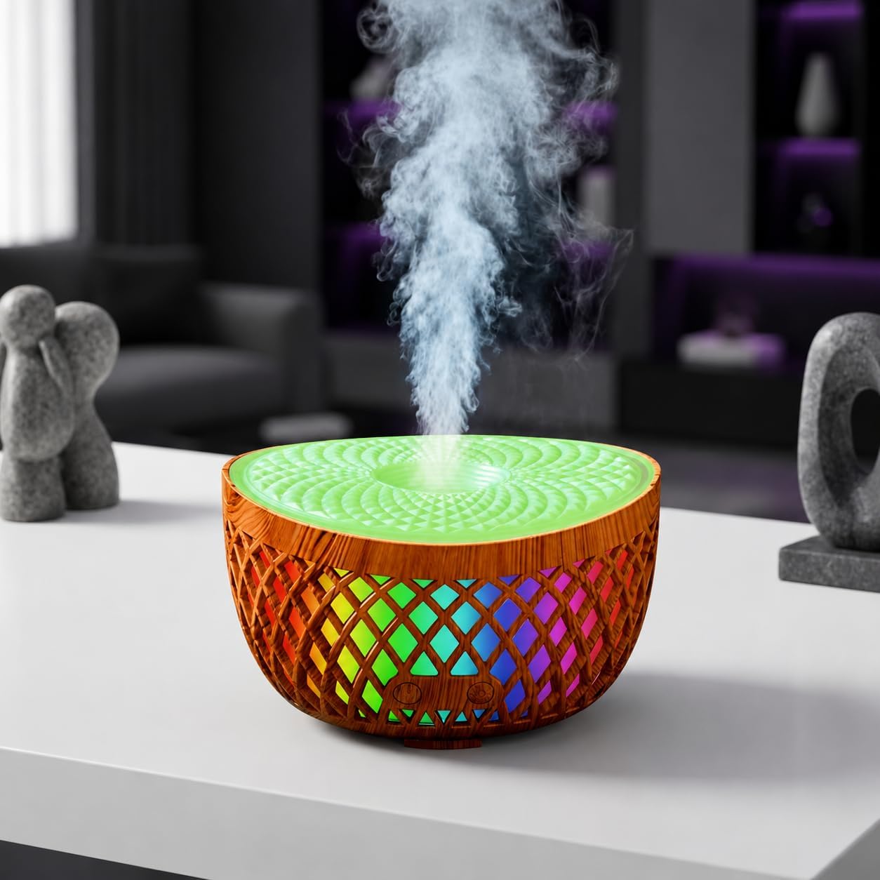 Colorful Flame Fire Diffuser Humidifier, Ultra-Quiet Aroma Essential Oils Aromatherapy Diffusers for Large Room, Bedroom, Office (Timeable, Waterless Auto off-150ml)