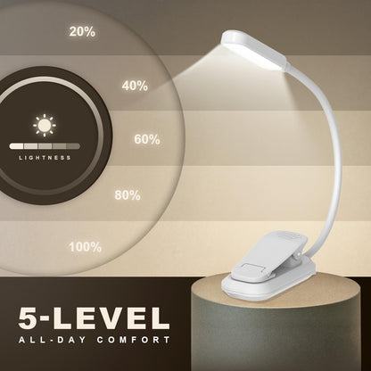 Rechargeable Book Light for Reading in Bed 25 LED - Eye Caring 15 Level Stepless Dimming, Extended 90Hrs Runtime, Lightweight Clip on Light, Gifts for Book Lovers, Black