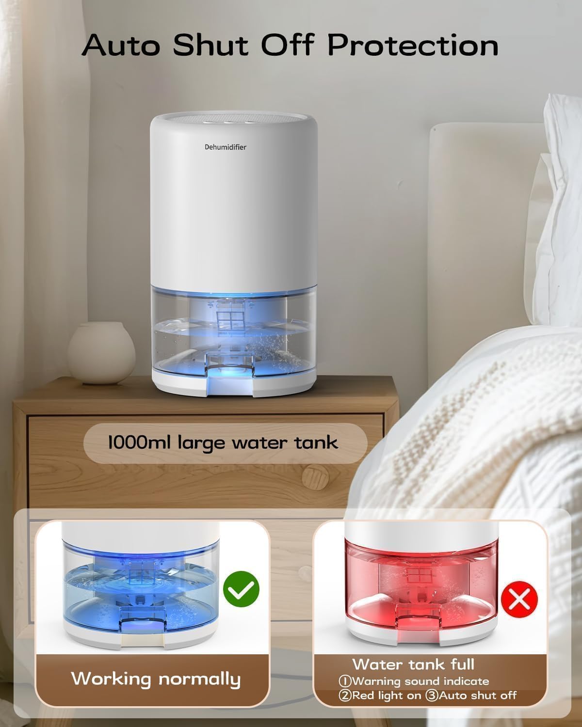 Dehumidifier, 35 oz Small Dehumidifiers for Home, Bathroom, Bedroom, Rooms, Ultra-Quiet with Sleep Mode, 7 Color Lights & Auto Shut Off, Compact & Portable for Closet, RV, Basement, Energy Saving