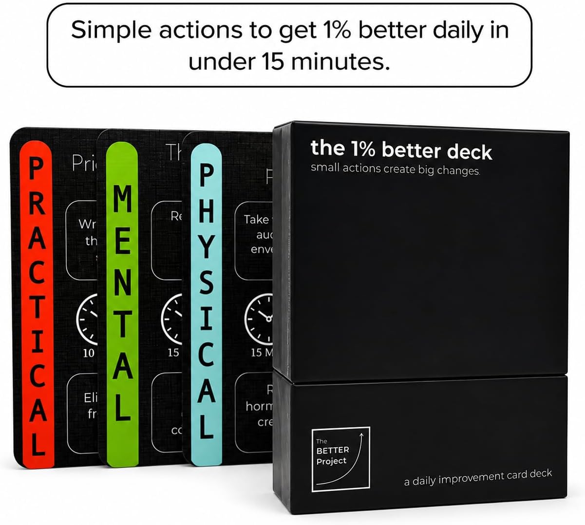 Daily Self Improvement Cards for Discipline, Productivity, Motivation & Mindset - The 1% Better Deck