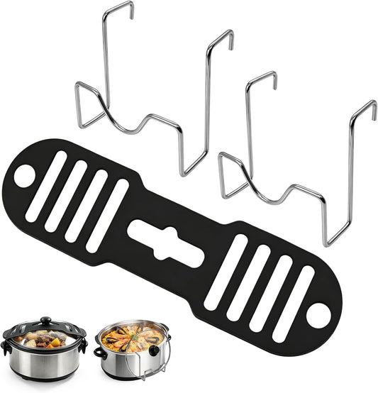 Pot Lid Holder Set with Silicone Lid Lock Strap for Slow Cooker | 2pcs Pot Lid Holders & Lid Latch for Crockpot Slow Cooker(6/7/8 Quart)Heat-Resistant, No-Spill Design Transport Accessories