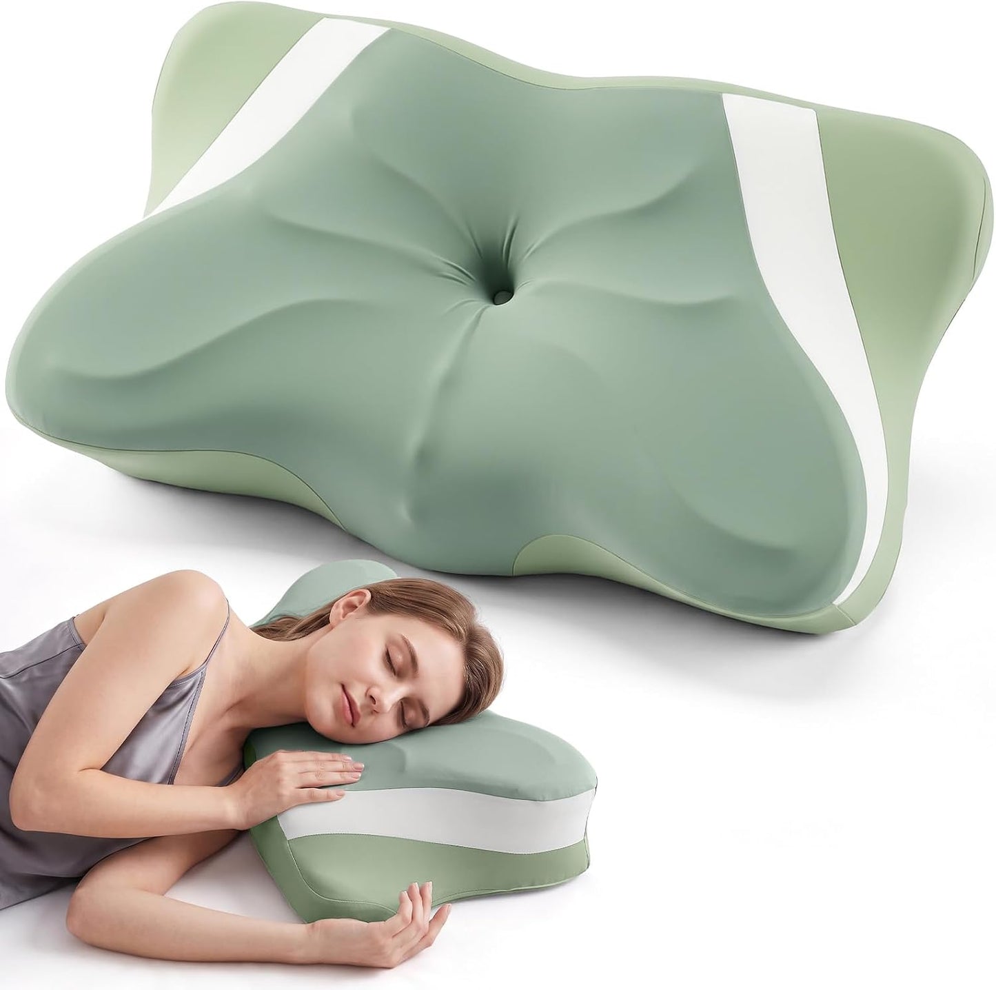 Sweetcrispy Cervical Pillow for Neck and Shoulder - Ergonomic Memory Foam Pillows, Contour Side Sleeper for Adults, Cooling Orthopedic Neck Support for Back Stomach Sleepers, White