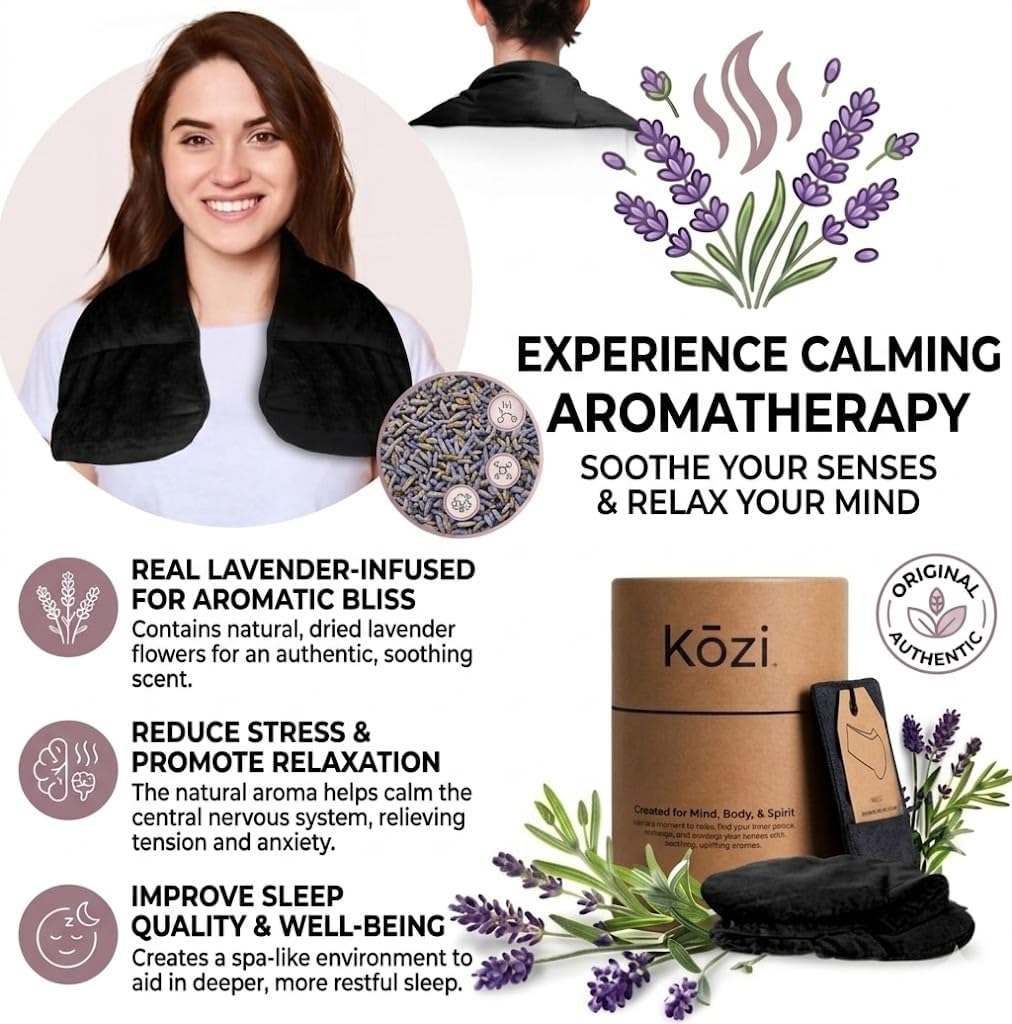 Kozi Neck Heating Pad | Microwaveable Weighted Shoulder Heating Pad | Neck and Shoulder Heating Pad with Clay Beads & Aromatherapy (Khol)