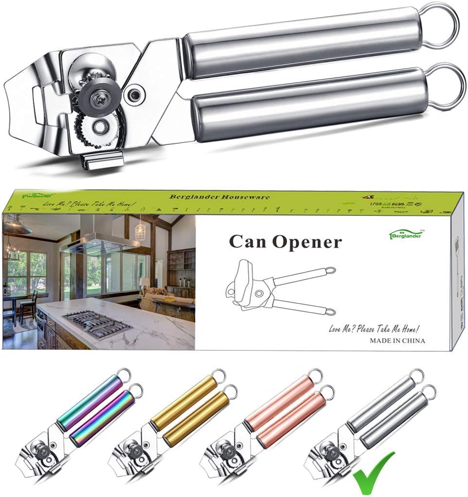 Berglander Can Opener, Stainless Steel Rainbow Handle Can Opener Hand Held, Smooth Edge Manual Can Opener, Heavy Duty (Rainbow)