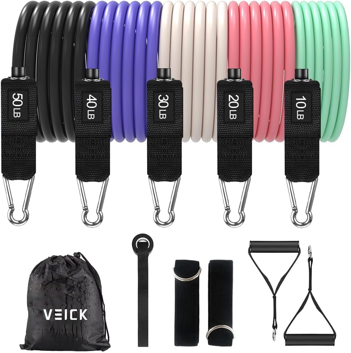 VElCK Resistance Bands Set with Handles for Exercise, Workout and Home Gym | 100% Natural Latex, 10-150LBS, Versatile for Yoga, Pilates, Strength, Home Gym
