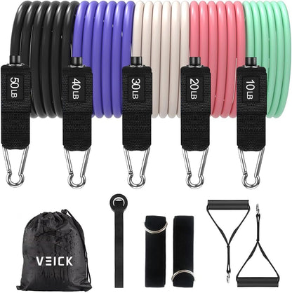 VElCK Resistance Bands Set with Handles for Exercise, Workout and Home Gym | 100% Natural Latex, 10-150LBS, Versatile for Yoga, Pilates, Strength, Home Gym