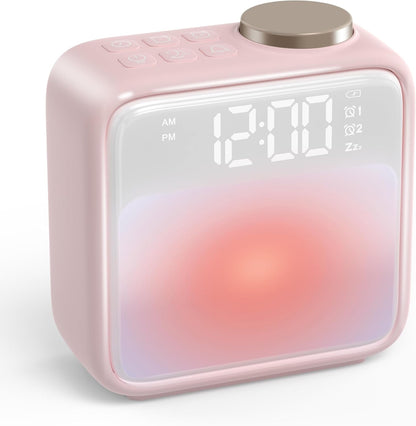 AIRIVO Alarm Clock Night Lights, Built-in Battery Alarm Clock for Bedrooms, 6 Scenes & White Noise Sync, Dual Alarms & Snooze, for Heavy Sleepers, Gifts for Kids Teens