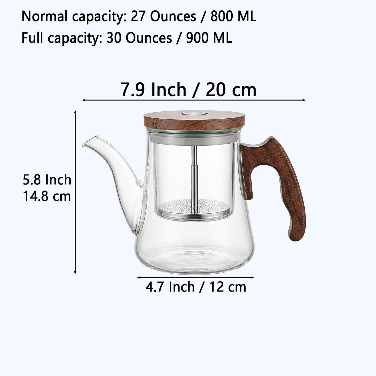 High Borosilicate Glass Teapot, 36 oz Thickened Heatproof Glass Teapot with Removable Stainless Steel Infuser and Lid, Stovetop Safe Tea Kettle, Hand Crafted Kettle, for Women and Adult