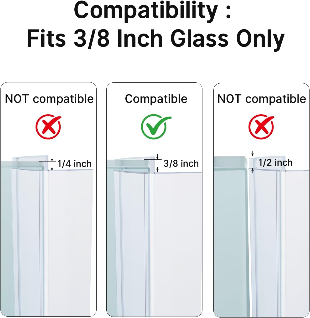 AmazerBath 3-Pack 15.75" Shower Door Bottom Seal for 3/8"(10mm) Glass - 3 Section Segmented Shower Installation Kit Frameless Glass Door Seal Strip