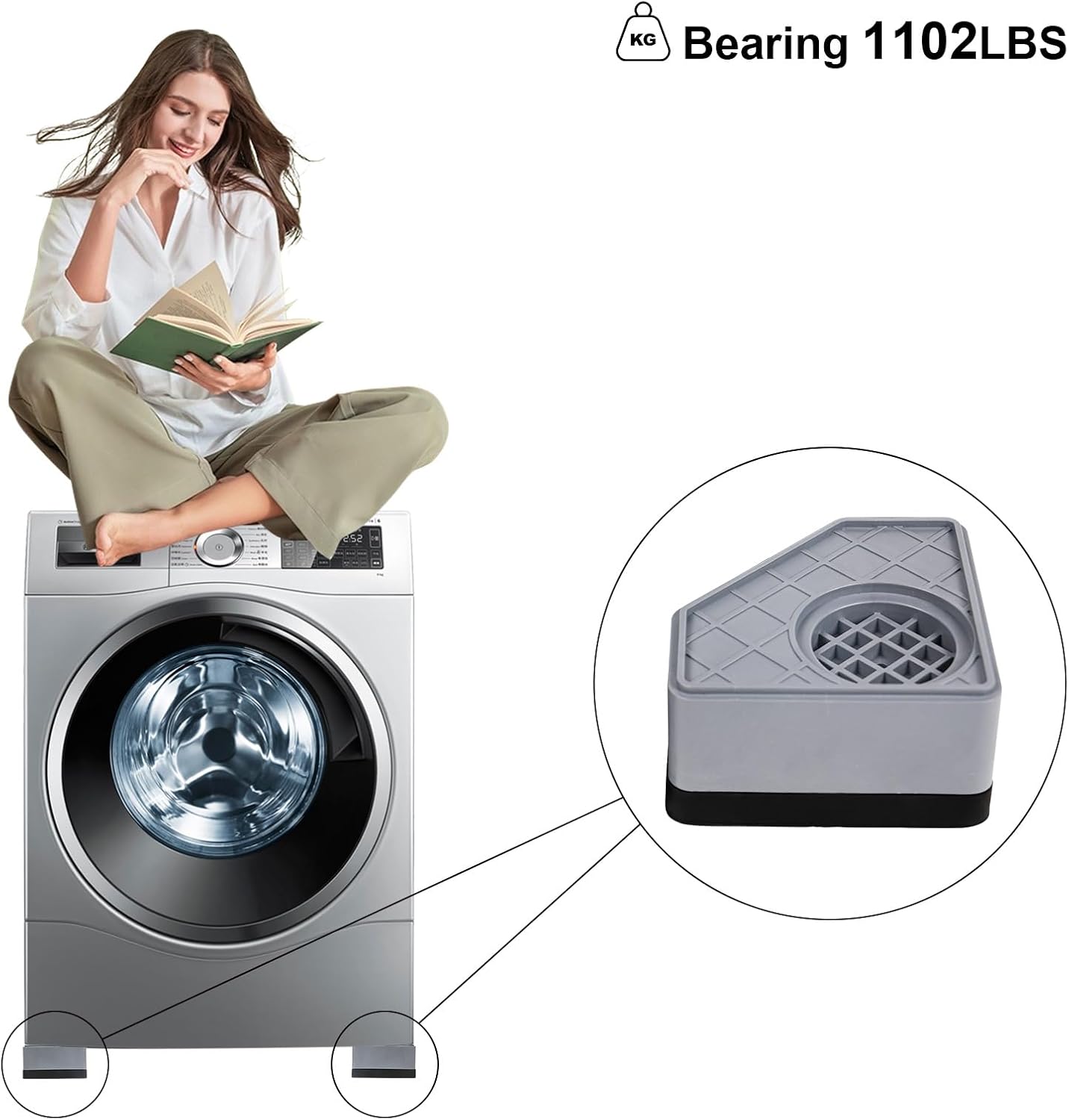 4Pcs Anti Vibration Pads for Washing Machine, Reduce Washer Dryer Moving | Washer and Dryer Pedestals,Prevents Noise Vibration Transfer, Antivibration Stabilizer Support Feet (Increase1.8in)