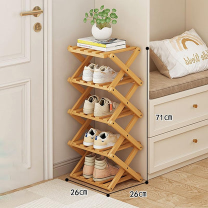 YYW Bamboo Shoe Rack for Entryway, Foldable Free Standing for Closet | Installation-Free Vertical Shoe Racks, Shoe Shelf for Living Room Bedroom, Easy To Assemble, Tawny 5 Layers