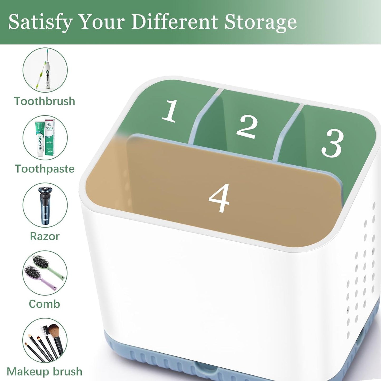 Bathroom Toothbrush Holders, Toothbrush and Toothpaste Holder (Wood Grain) | Easy To Clean, Drainage, Removable, Non-Slip, 4 Slots Tooth Brush Holder for Bathroom Countertop Organizer