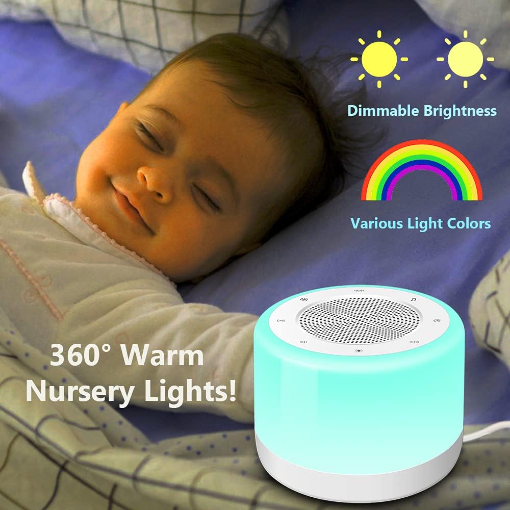 White Noise Machine with Night Lights, Sleep Sound Machine 32 Soothing Sounds for Baby Adults Kids Sleeping, Fan Wave Sound Lullaby, Timer and Memory Feature, RGB Color Touch Table Lamp