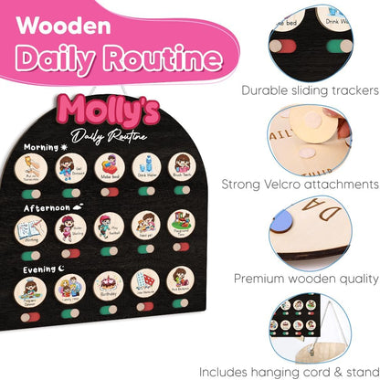 Wooden Daily Routine for Kids, Chore Chart for Toddler, Daily Responsibilities for Kids, Visual Schedule, Morning Bedtime Routine for Girls