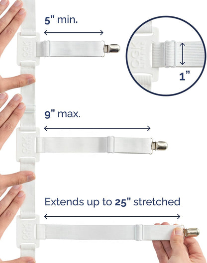 Bed Sheet Holders - Adjustable Elastic Fasteners with Metal Clips