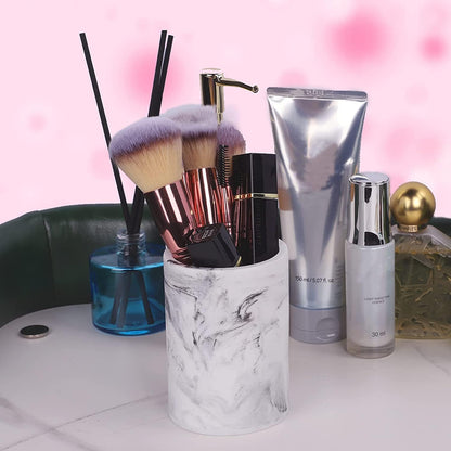 Marble Look Toothbrush Holder for Bathroom Countertop Organizer, Holds Toothpaste, Dental Floss, Razor, Comb, Makeup Brushes, and More, Stylish Bathroom Accessory for Tooth Brushing Essentials