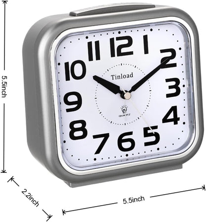 Tinload 5.5" Large Analog Alarm Clock Silent Non Ticking, Gentle Wake, Beep Sounds, Increasing Volume, Battery Operated Snooze and Manual Light, Easy Set, Black (Best for Elder)