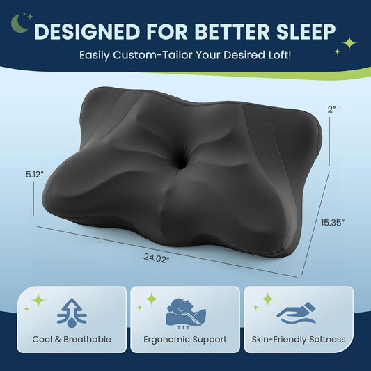 Sweetcrispy Cervical Pillow for Neck and Shoulder - Ergonomic Memory Foam Pillows, Contour Side Sleeper for Adults, Cooling Orthopedic Neck Support for Back Stomach Sleepers, White