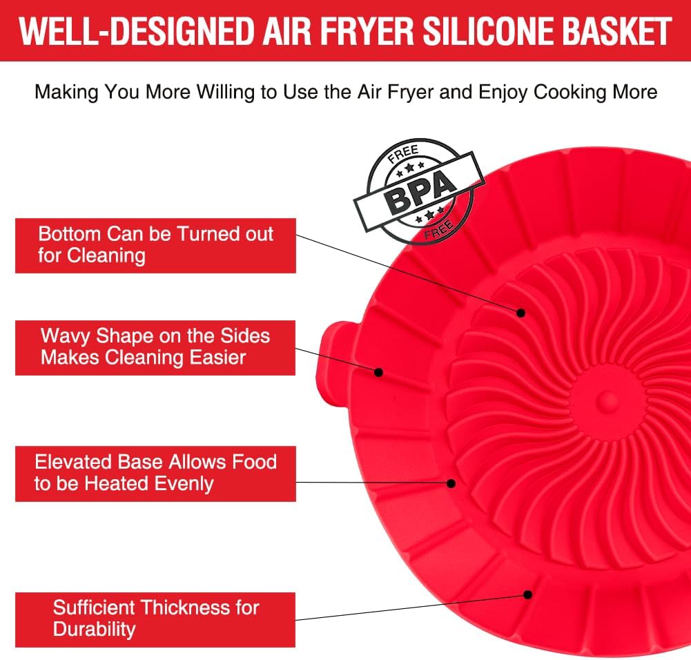 Small Air Fryer Silicone Liners for COSORI/Instant Pot/Chefman/Ninja/Dash/Bella/GoWise/COSMO Air Fryer 2QT 2.1QT 2.3QT 2.5QT, 2 Pack Reusable Silicone Basket Pot Baking Tray AirFryer Accessories