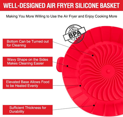 Small Air Fryer Silicone Liners for COSORI/Instant Pot/Chefman/Ninja/Dash/Bella/GoWise/COSMO Air Fryer 2QT 2.1QT 2.3QT 2.5QT, 2 Pack Reusable Silicone Basket Pot Baking Tray AirFryer Accessories